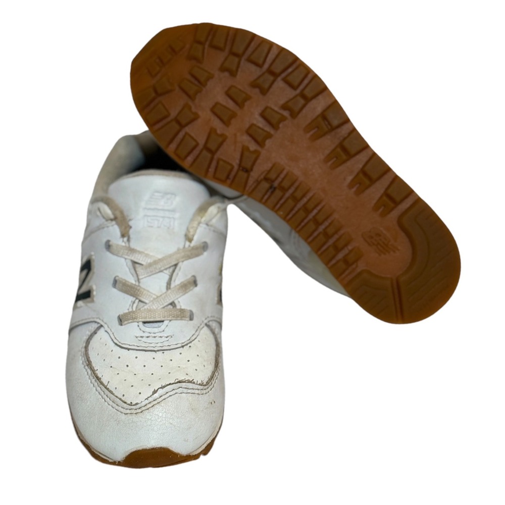 Vintage New Balance 574 Kids White Leather Navy Gum Sole Sneakers Size 6 Toddler - Picture 5 of 6